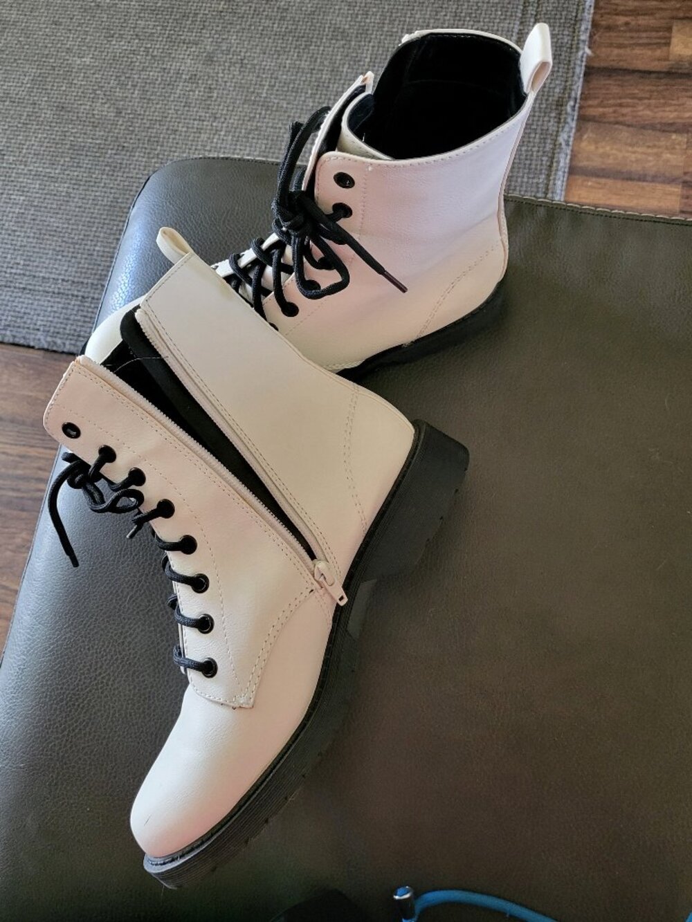 Winter White Colored Combat Boot w/ Side Zip